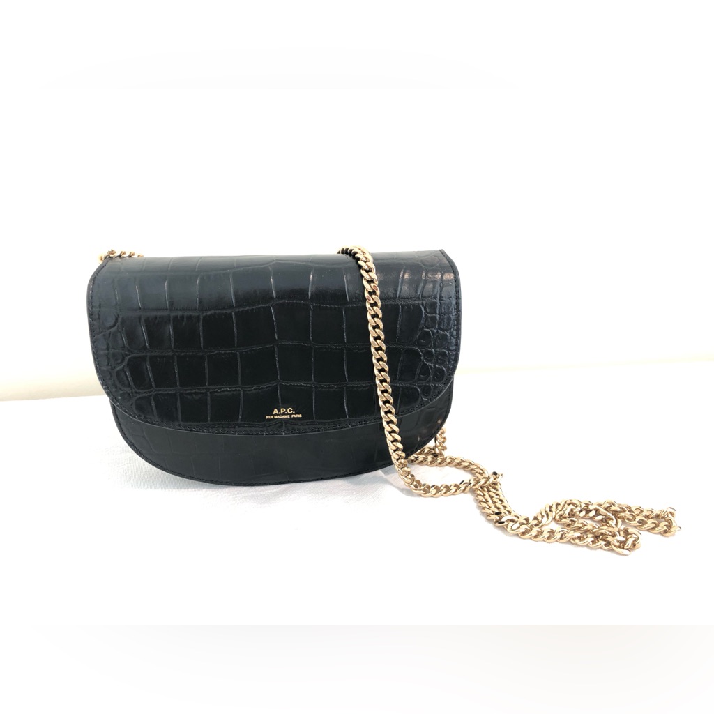 APC Genve Bag Black Croc Embossed Clutch Chain Crossbody